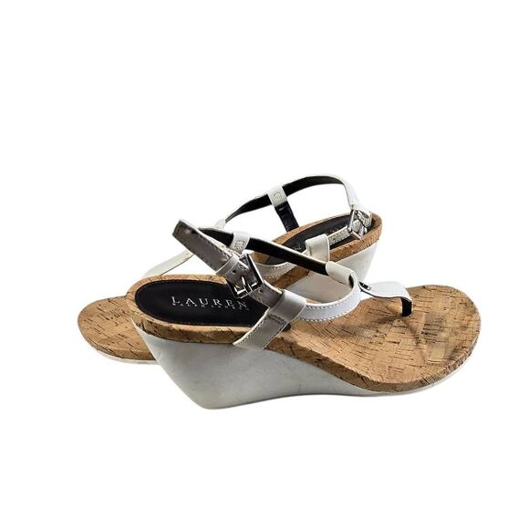 Ralph Lauren White Cork Wedge Sandals - Picture 3 of 5